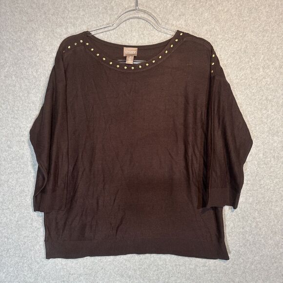 Chico’s Brown Grommet Sweater Women Size 2 - Picture 1 of 11